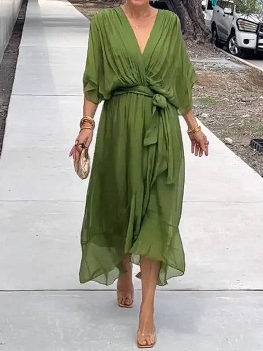 Keira - Robe en mousseline de soie élégante et raffinée avec décolleté en V