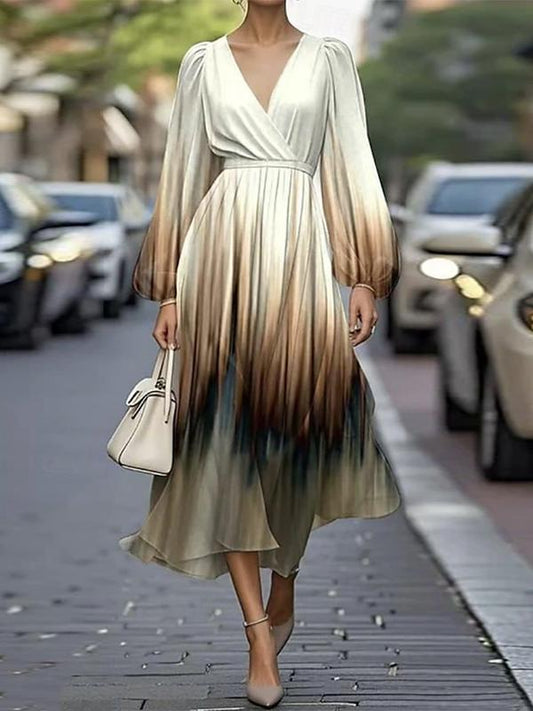 Robe midi élégante avec encolure croisée et manches longues