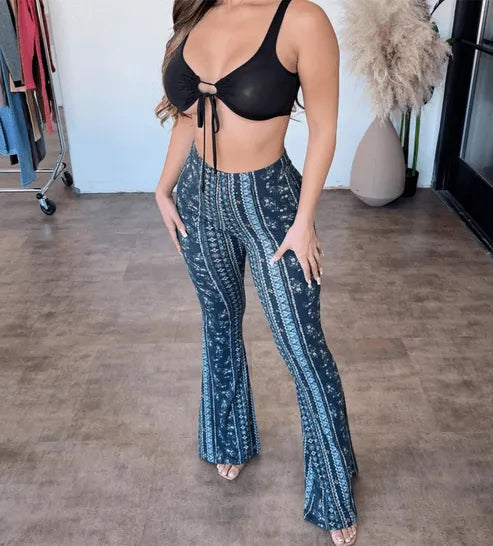 Pantalon évasé - Imprimés tendance - Coupe flatteuse, tissu confortable - Parfait pour un usage quotidien