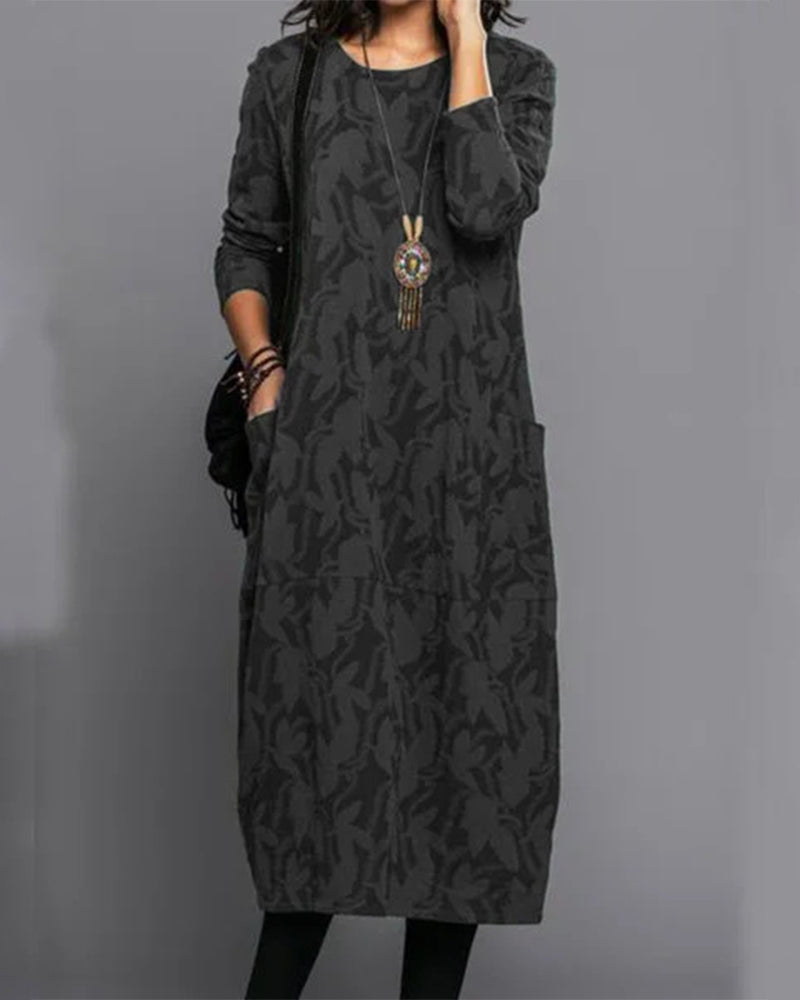 Adel - Robe à poches à manches longues avec imprimé