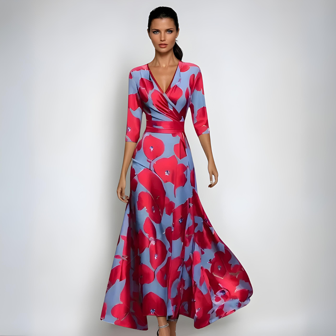Jano™ | Robe Maxi à Enveloppe Élégante avec Fleurs