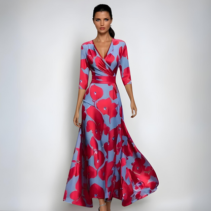 Jano™ | Robe Maxi à Enveloppe Élégante avec Fleurs