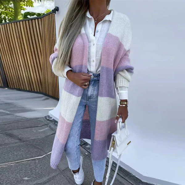 Cardigan confortable et élégant à rayures tricolores