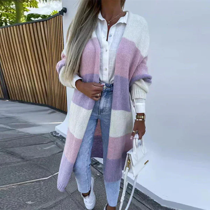 Cardigan confortable et élégant à rayures tricolores