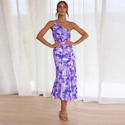 Robe longue asymétrique à imprimé floral pour occasions spéciales