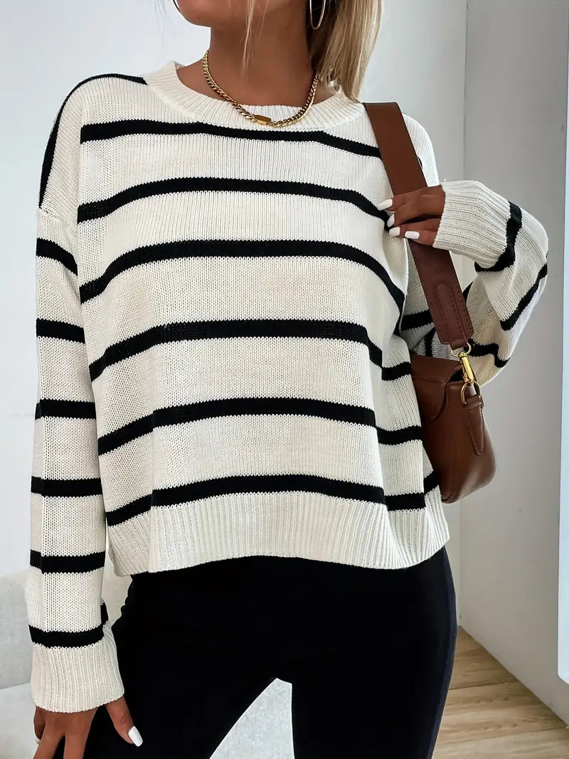 Betty - Pull Tricoté Ample Noir et Blanc pour l'Hiver pour Femmes