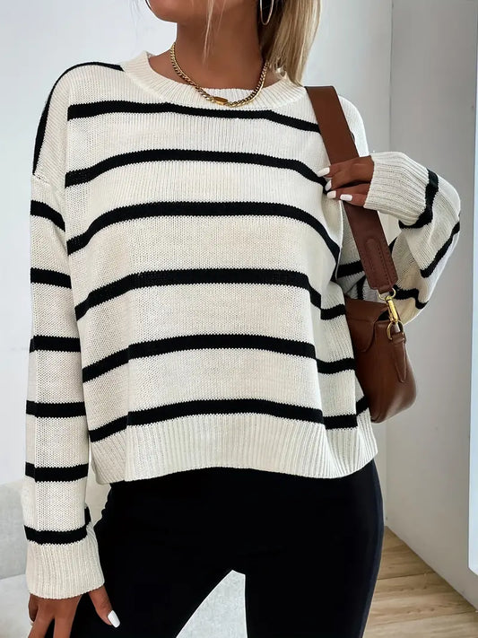 Betty - Pull Tricoté Ample Noir et Blanc pour l'Hiver pour Femmes