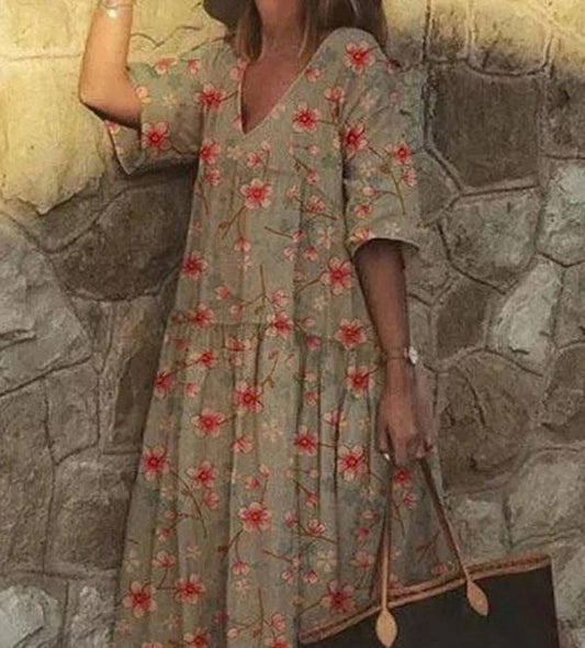 Robe décontractée avec encolure en V et imprimé floral