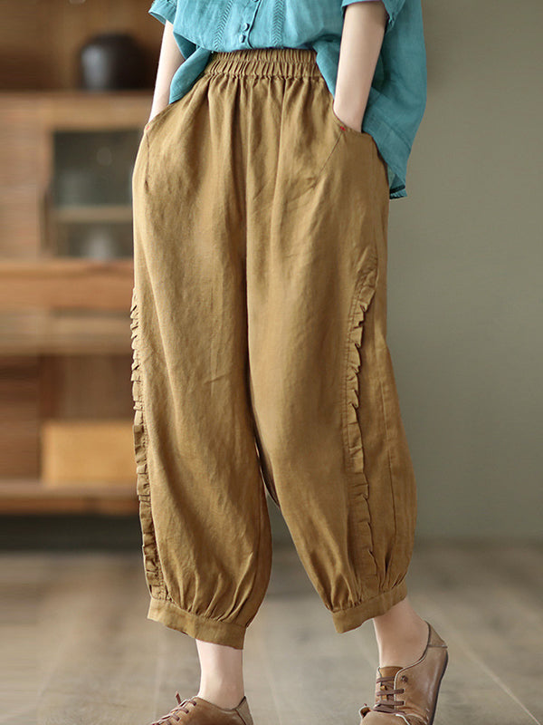 Pantalon court de type harem avec volants