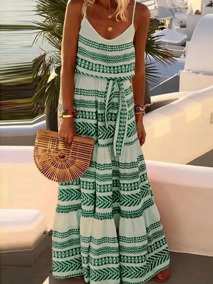 Robe de plage bohème imprimée en V avec encolure