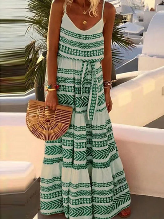 Robe de plage bohème imprimée en V avec encolure