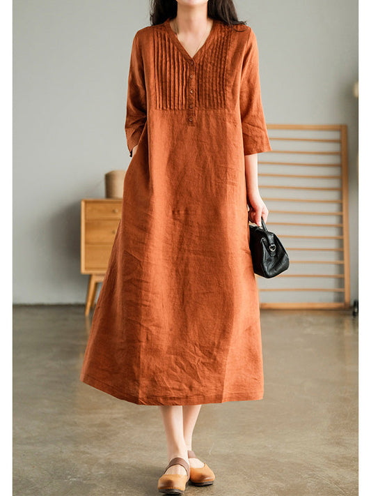 Robe ample en coton avec encolure en V et demi-manches à volants