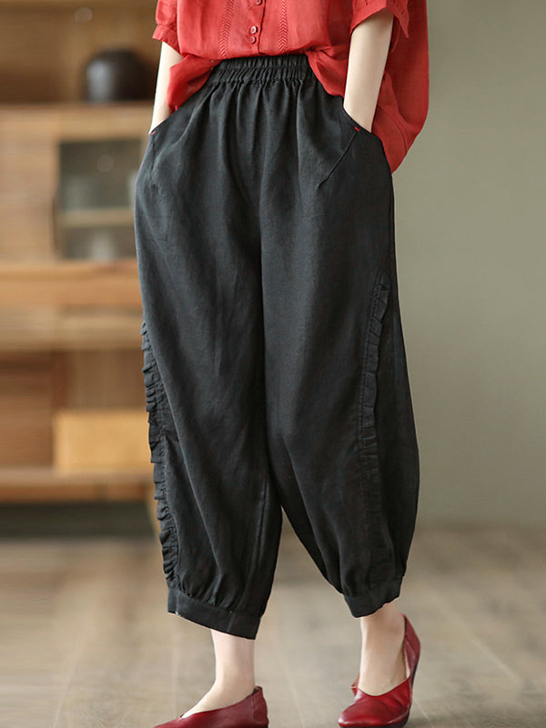 Pantalon court de type harem avec volants