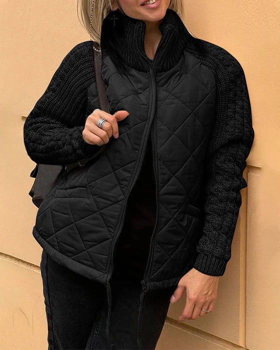 Manteau uni avec fermeture éclair et col haut