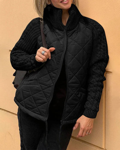 Manteau uni avec fermeture éclair et col haut