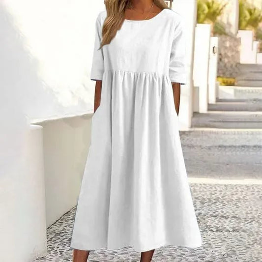 Robe midi décontractée pour femmes avec encolure ronde et poches fonctionnelles