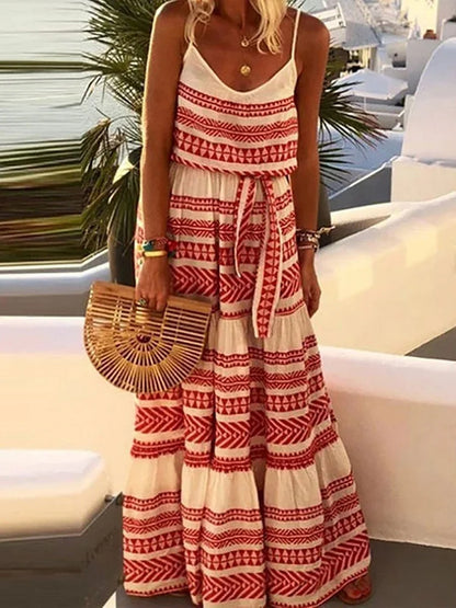 Robe de plage bohème imprimée en V avec encolure