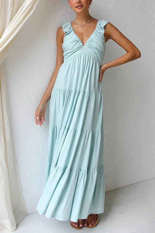 Robe maxi sans manches avec encolure en V et volant