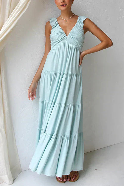 Robe maxi sans manches avec encolure en V et volant