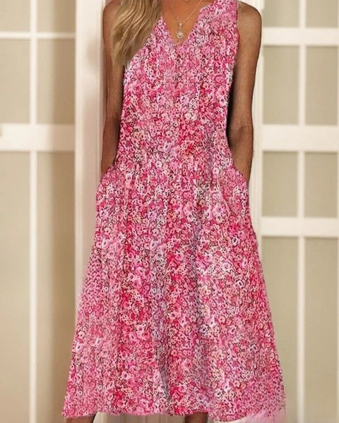 Robe longue coupe ample à motif floral et encolure en V
