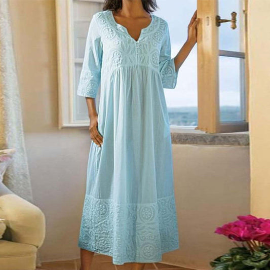 Robe en dentelle en coton et lin uni