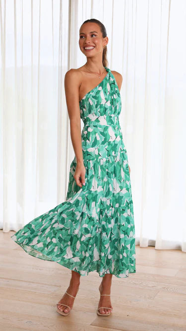 Robe longue asymétrique à imprimé floral pour occasions spéciales