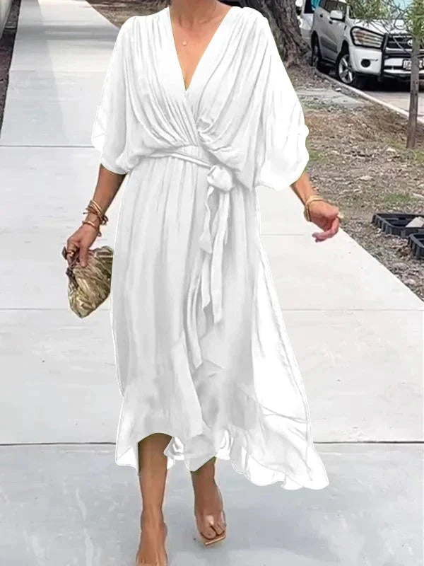 Keira - Robe en mousseline de soie élégante et raffinée avec décolleté en V