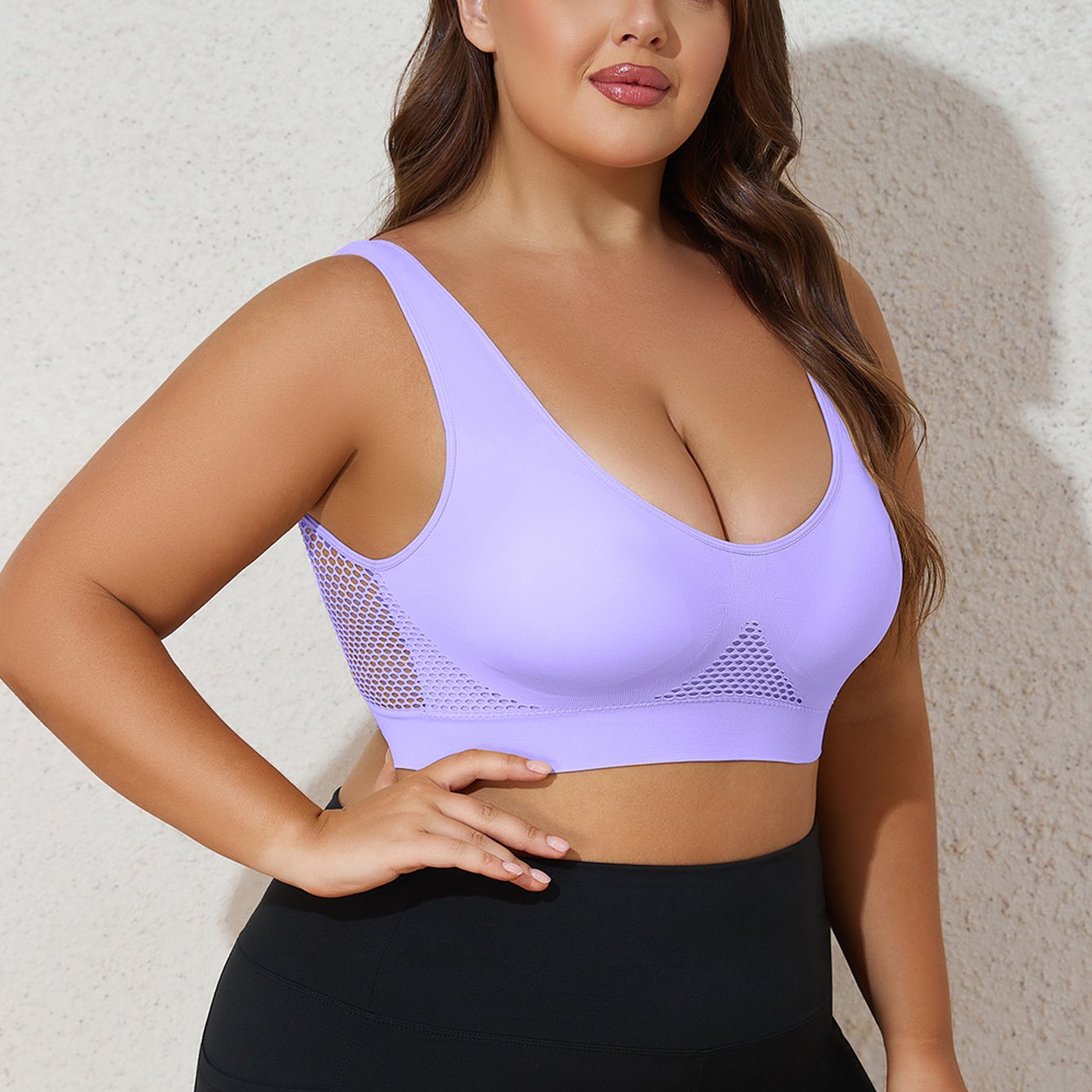 Lotte | Soutien-gorge de sport grande taille pour femme - Maille respirante, bretelles larges, coussinets amovibles, dos en U, rose