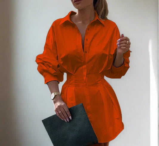 Calliope - Chemise habillée à col rabattu et bouton de taille