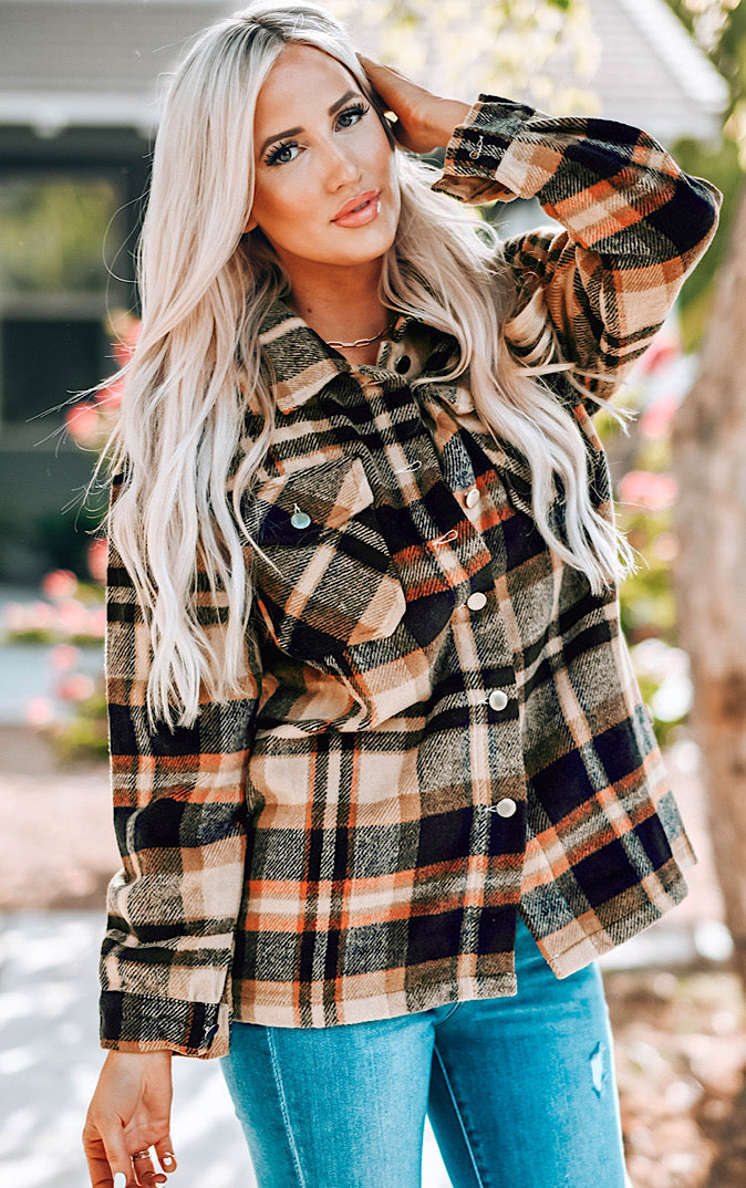 Veste Plaid Confortable avec Boutons et Poches