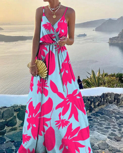 Robe longue colorée avec encolure boutonnée