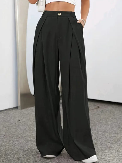 Elise - Pantalon uni plissé à taille haute pour femme