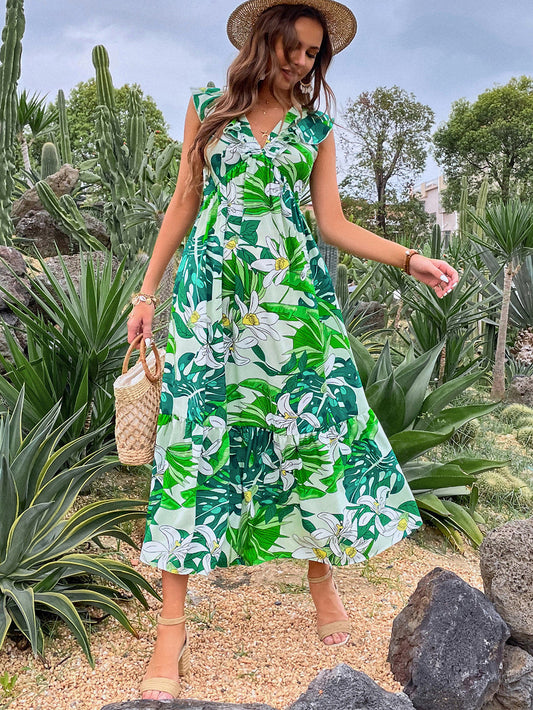Robe de soirée imprimée à la taille