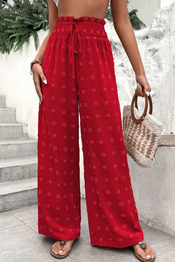 Pantalon jacquard à taille haute et jambes larges