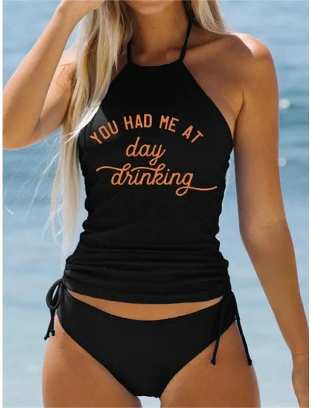 Maillot de bain stylé noir à dos nu avec imprimé