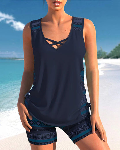 Ensemble tankini avec motif géométrique