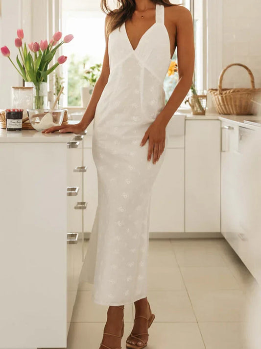 Antonia - Robe midi blanche avec dentelle crochetée