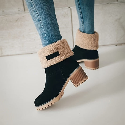 Lotte | Bottines doublées de peluche à talon épais de couleur unie