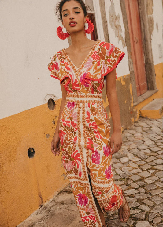 Crystal - Robe vintage à col en V et imprimé floral