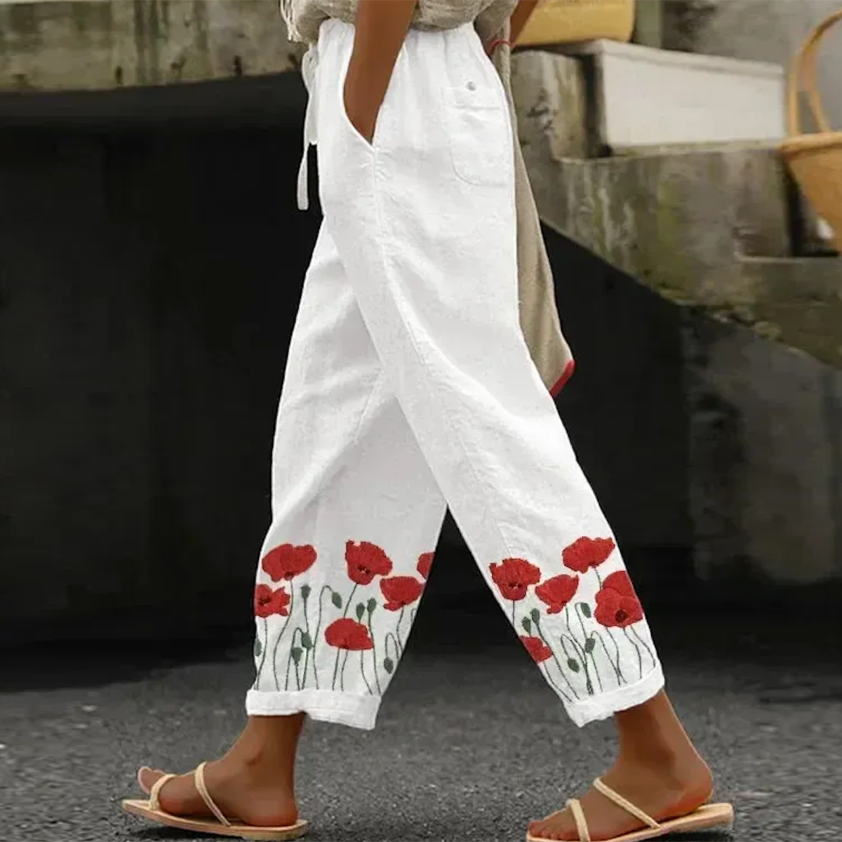 Pantalon blanc basique avec poches latérales