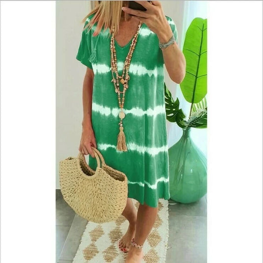 Robe chemise rayée à manches courtes et coupe ample