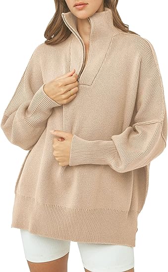 Pull à col roulé zippé avec col en V et manches longues