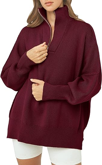 Pull à col roulé zippé avec col en V et manches longues