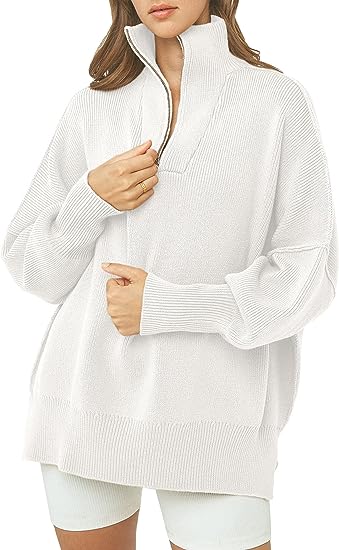 Pull à col roulé zippé avec col en V et manches longues