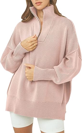 Pull à col roulé zippé avec col en V et manches longues