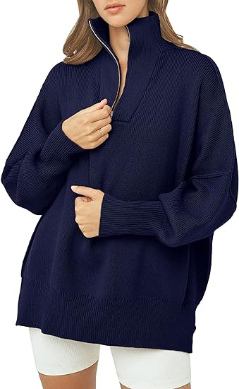 Pull à col roulé zippé avec col en V et manches longues
