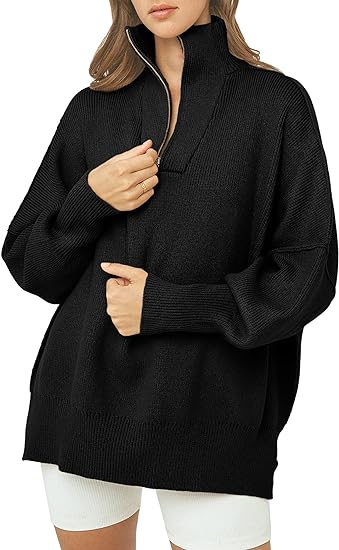 Pull à col roulé zippé avec col en V et manches longues