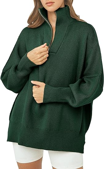 Pull à col roulé zippé avec col en V et manches longues