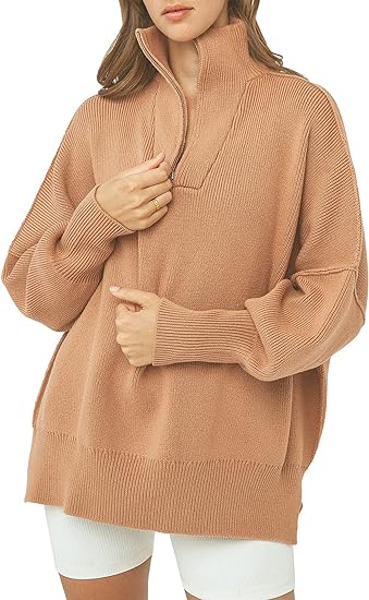 Pull à col roulé zippé avec col en V et manches longues