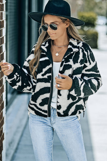Chika | Veste en peluche ludique avec imprimé zébré